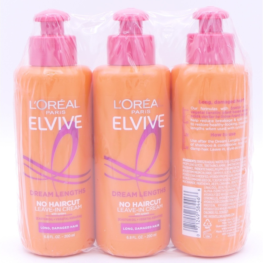 L'Oréal Elvive Dream Lengths No Haircut Leave-In Cream 3 Pack 6.8 oz Ea Bottle